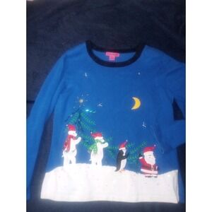 Vtg Bobbie Bell XL Soft Cotton Blend Long Sleeve Polar Bear, Santa Multicolor